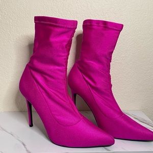 Nylon Hot Pink Pointed Toe Booties